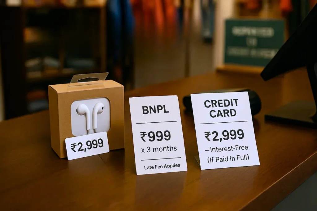 BNPL vs credit card for small purchases in India total cost and score impact
