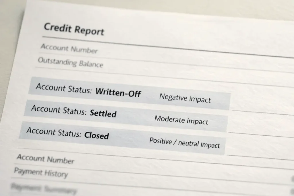 Written-Off vs Settled vs Closed in Credit Report_ Meaning and How It Affects Future Loans